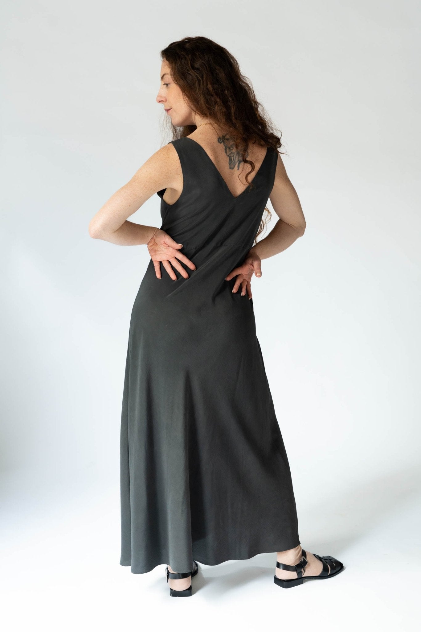 HAND DYED SILK TELMO DRESS - EUCALYPTUS ON IRON POT - ound - DRESSES