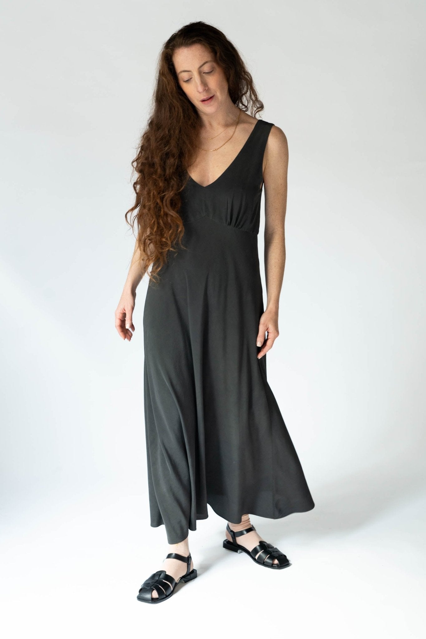 HAND DYED SILK TELMO DRESS - EUCALYPTUS ON IRON POT - ound - DRESSES