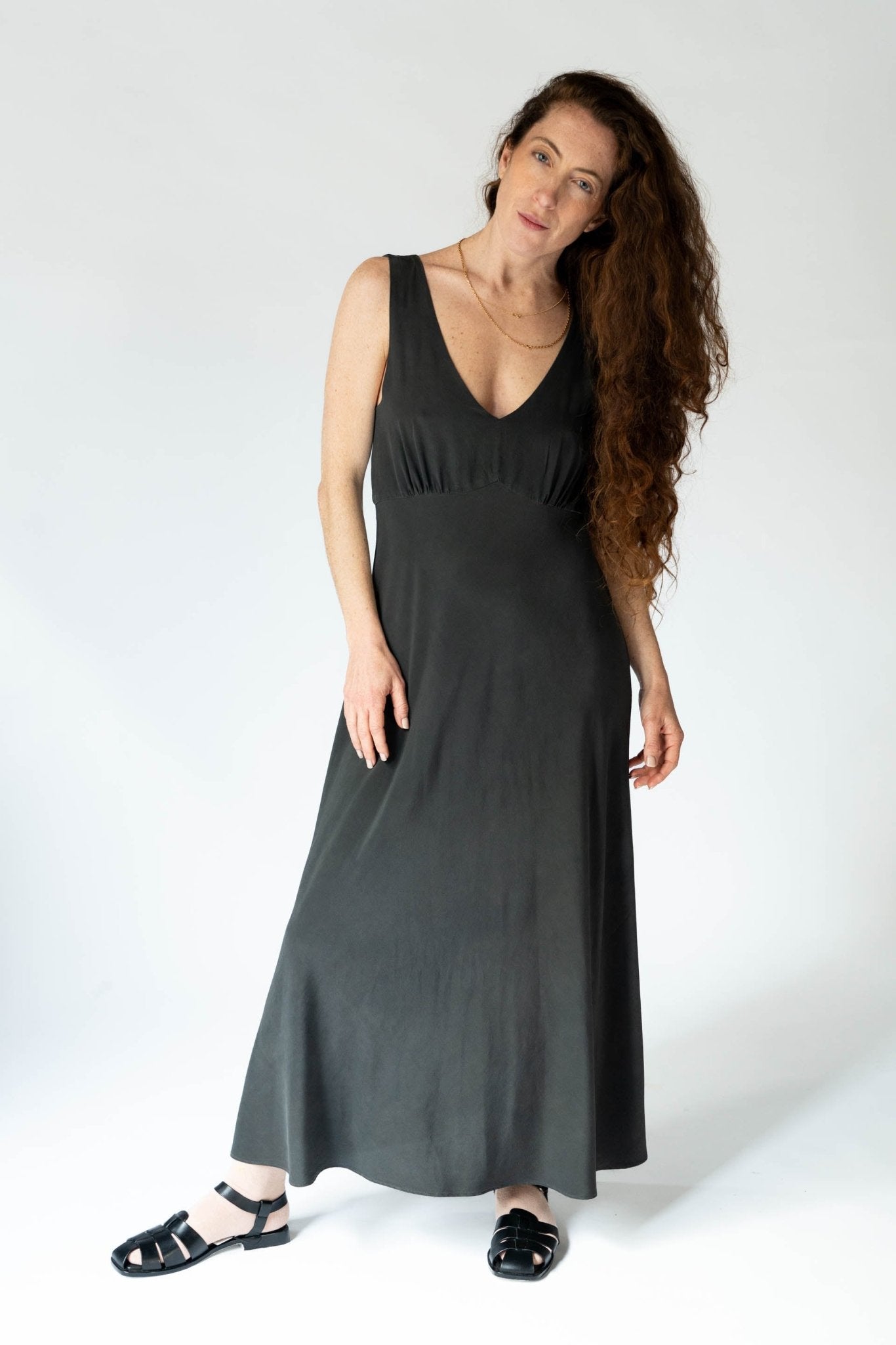 HAND DYED SILK TELMO DRESS - EUCALYPTUS ON IRON POT - ound - DRESSES